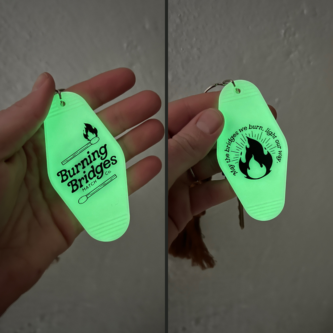 Burning Bridges // motel key tag