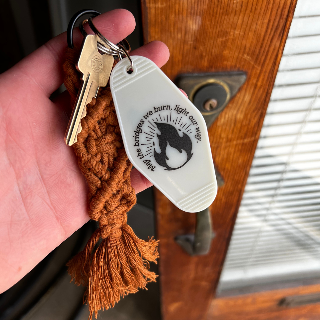 Burning Bridges // motel key tag