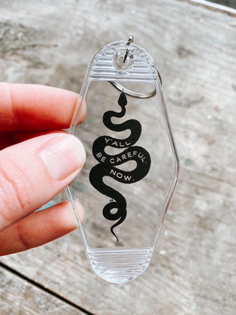y'all be careful snake // motel keychain