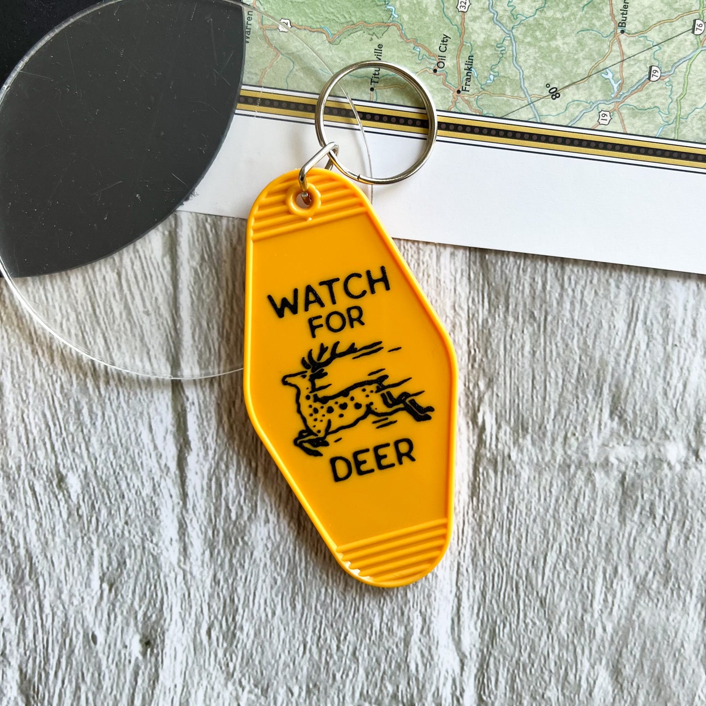 Watch for deer // motel keychain