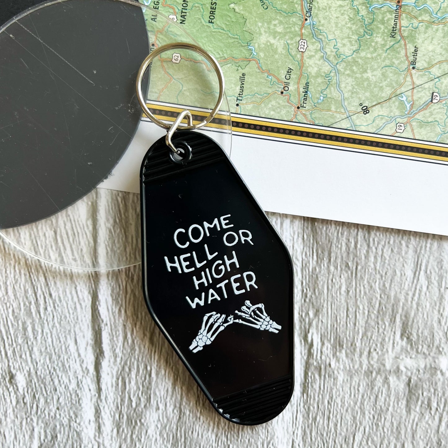 come hell or high water // motel keychain